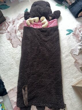 Pottery Barn Kids Red and White Gingham Lined Moose Personalized Sleeping Bag